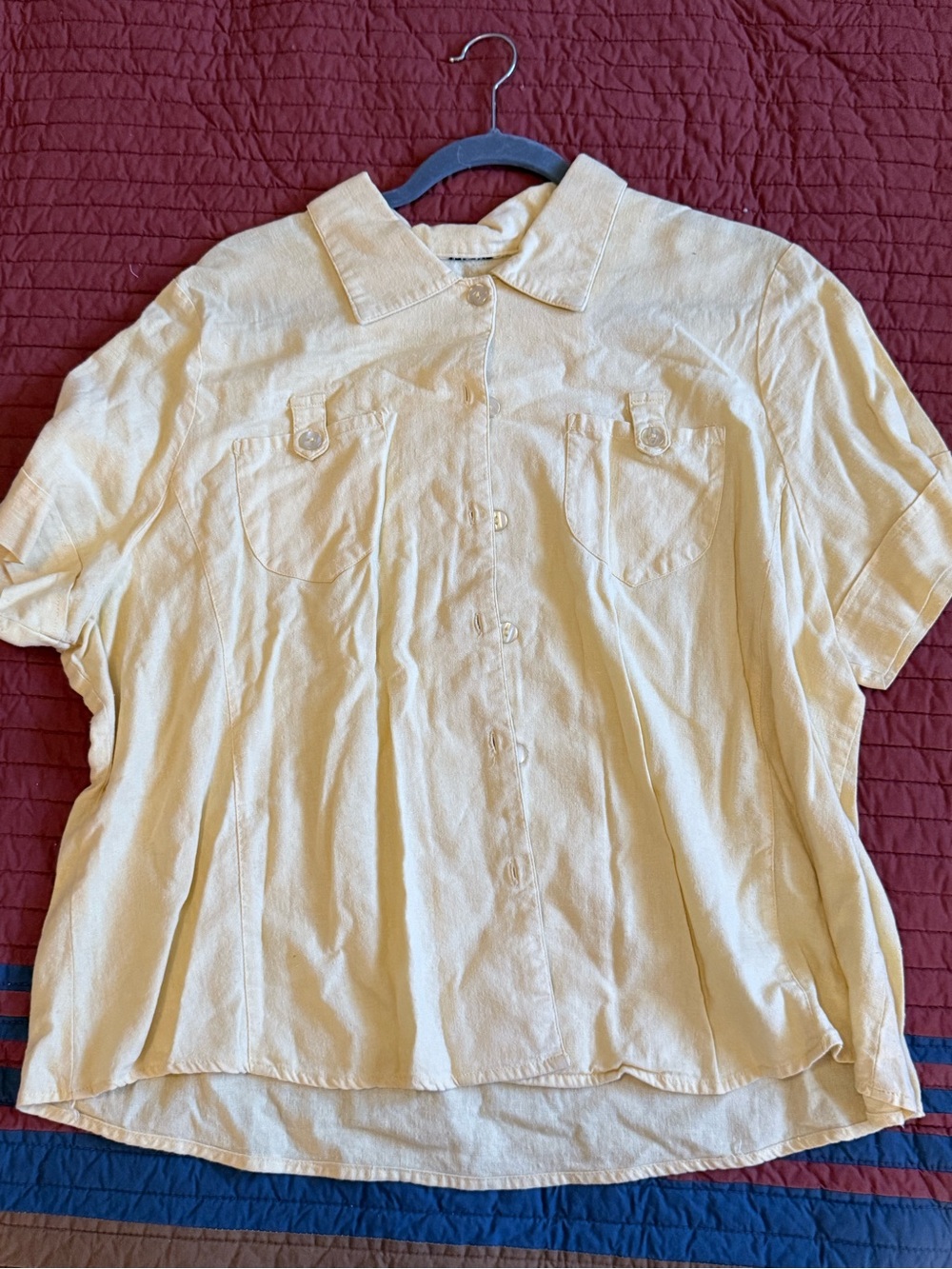 Source Unknown Yellow Button-Front Short Sleeve Blouse